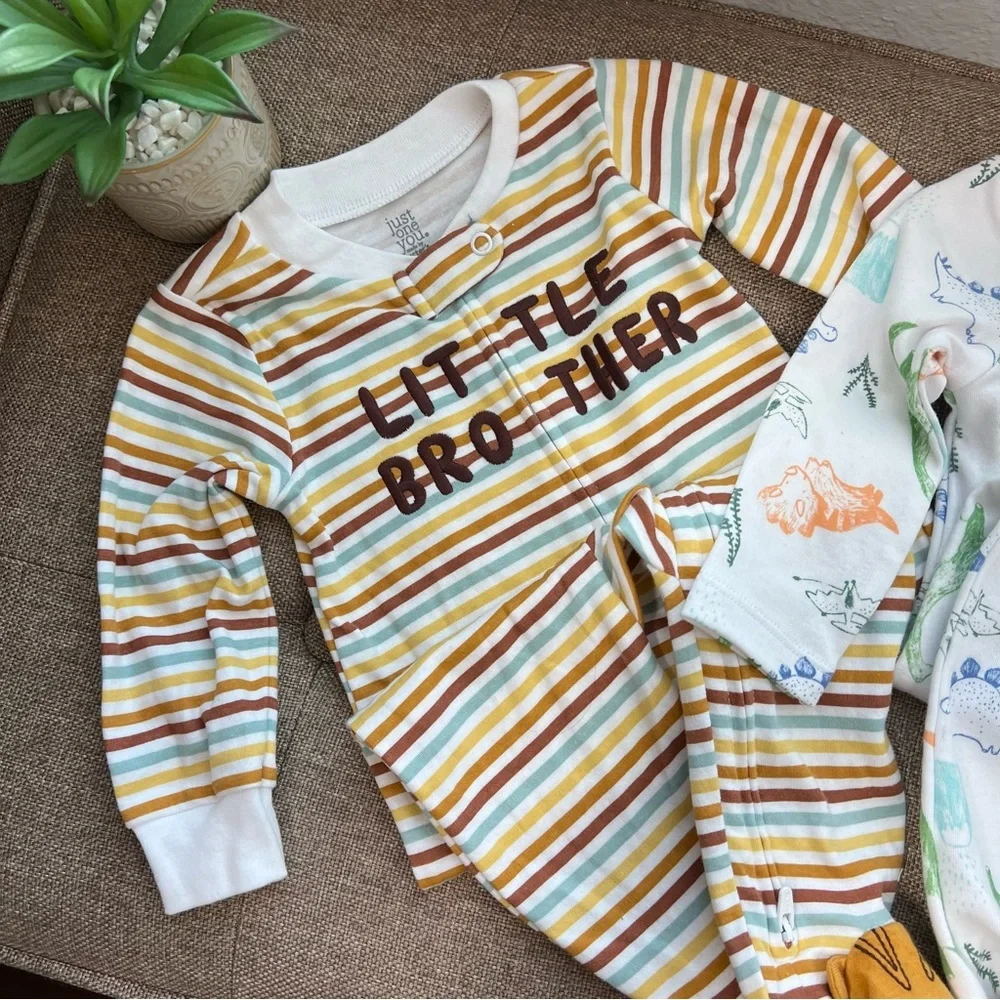 NWTCat And Jack Footed Pajamas Boys Little Brother Spell &  White Green Dinosaur